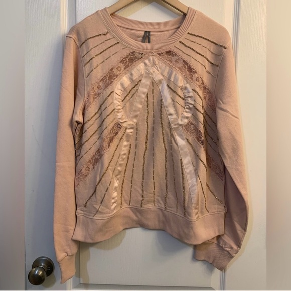 NWOT Anthropologie Blush Pink Sweatshirt with Sequin Detail - Picture 10 of 10